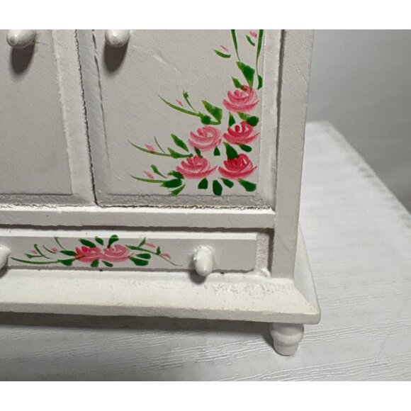 Hand-Painted Miniature Wooden Cabinet & Shelf Set With Floral Design Dollhouse - Picture 4 of 12